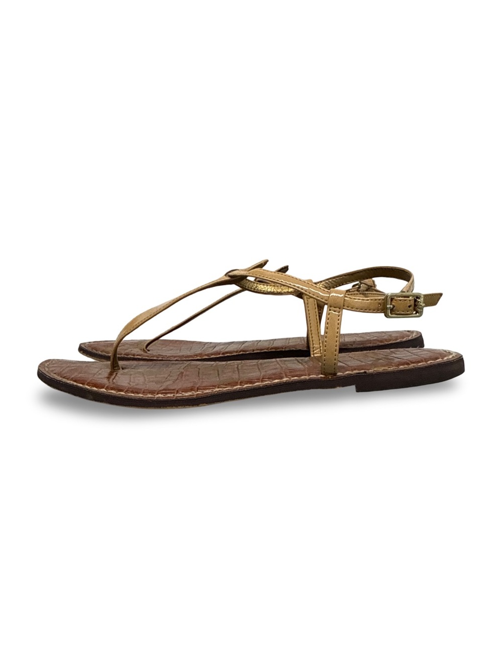 Sam Edelman GIGI Leather T-Strap Flat Sandals - Women’s 9 Tan - Picture 3 of 14